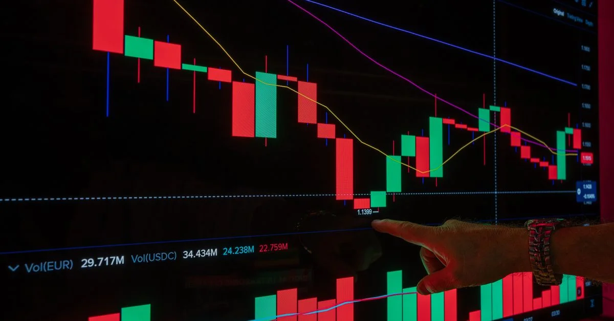 Analyse des tendances des marchés financiers à l'aide d'un graphique en chandeliers sur un écran numérique.